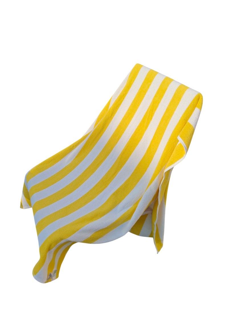 Premium Cotton-Rich Terry Beach Towels Hotel Pool/Swimming/Beach Towel Extra Large Size Bath Towel - Pack of 1 - 36 x 72 inches - Yellow & White Stripes