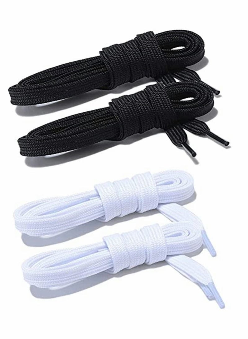 كابتن تيك Flat Shoelace, 4 Pair Wide Flat Athletic Shoelaces in Black and White for Sneakers and Shoes(2 Pairs Black and 2 Pairs White 160 cm/63 inches Long) - Image 1