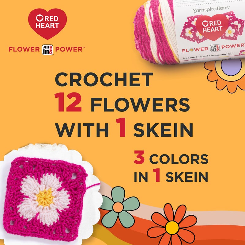 Red Heart All in ONE Flower Power Flower Field Yarn - 3 Pack of 8.8oz/250g - 100% Acrylic - #4 Worsted (Medium) - 440 Yards - Knitting/Crochet - Image 3