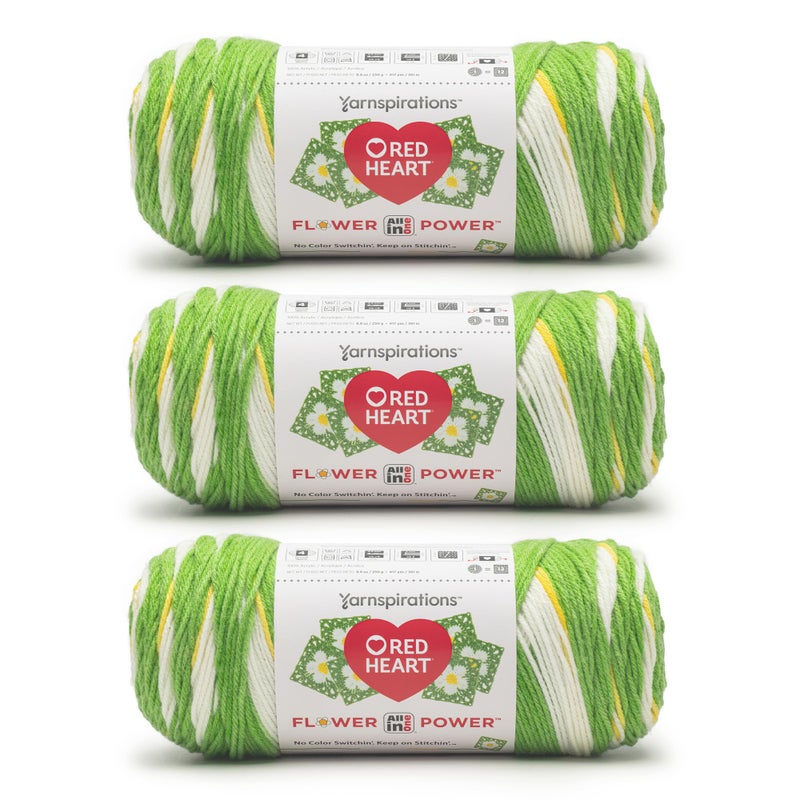 Red Heart All in ONE Flower Power Flower Field Yarn - 3 Pack of 8.8oz/250g - 100% Acrylic - #4 Worsted (Medium) - 440 Yards - Knitting/Crochet - Image 1