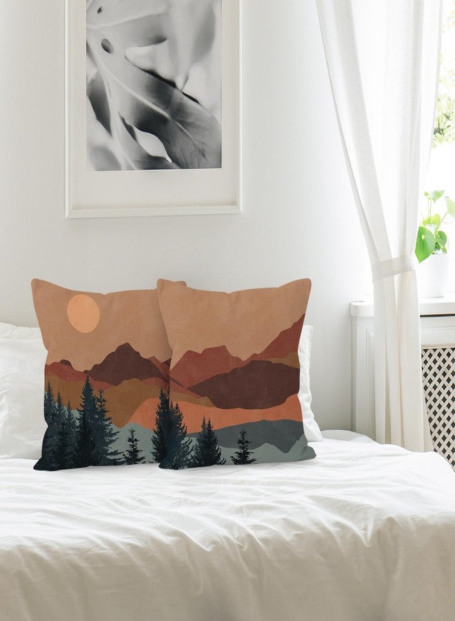 Liosei Boho Throw Pillow Covers - Mountain Nature Landscape Forest Linen 18 x 18 Set of 2 for Bed Home Room Sofa Decorations - Image 3