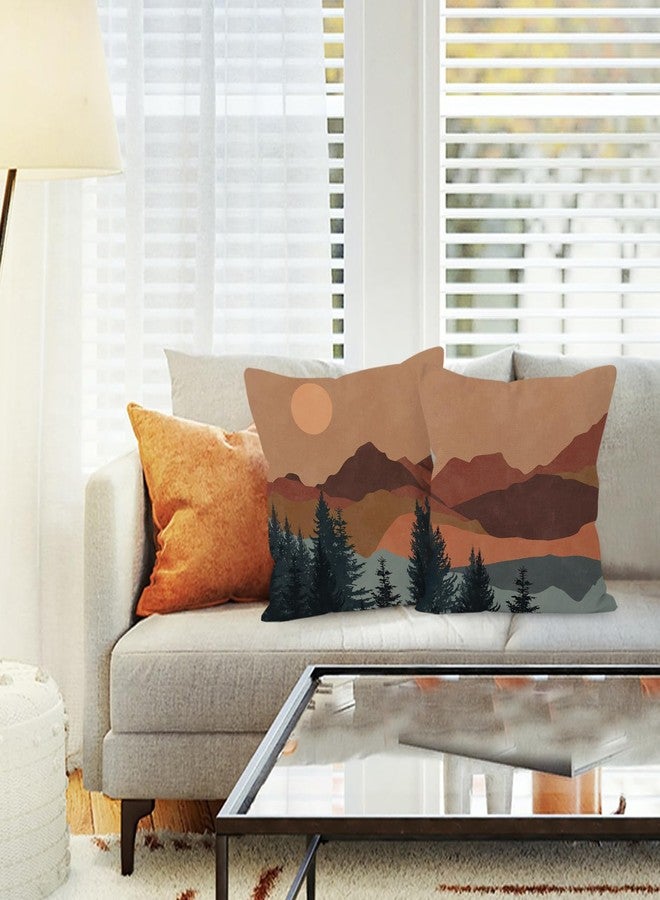 Liosei Boho Throw Pillow Covers - Mountain Nature Landscape Forest Linen 18 x 18 Set of 2 for Bed Home Room Sofa Decorations - Image 2