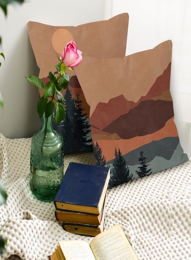 Liosei Boho Throw Pillow Covers - Mountain Nature Landscape Forest Linen 18 x 18 Set of 2 for Bed Home Room Sofa Decorations - Image 5