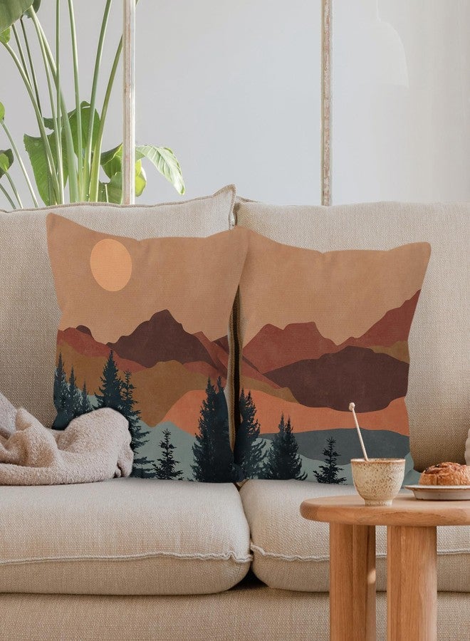 Liosei Boho Throw Pillow Covers - Mountain Nature Landscape Forest Linen 18 x 18 Set of 2 for Bed Home Room Sofa Decorations - Image 4