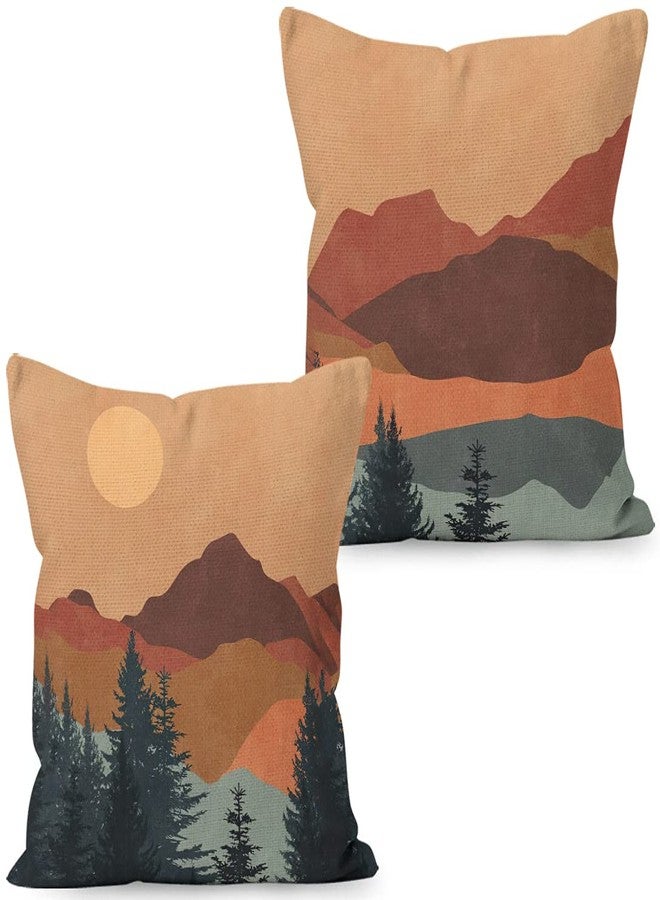Liosei Boho Throw Pillow Covers - Mountain Nature Landscape Forest Linen 18 x 18 Set of 2 for Bed Home Room Sofa Decorations - Image 1