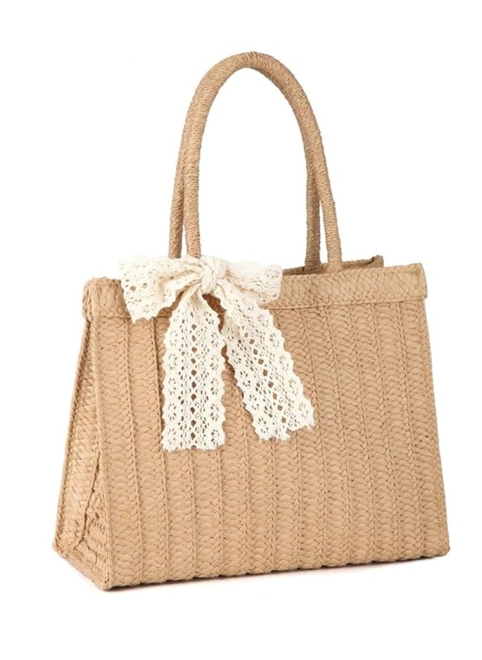 Loquat Straw Tote Bag for Women Beach Bag Summer Woven Handbag  - Image 1