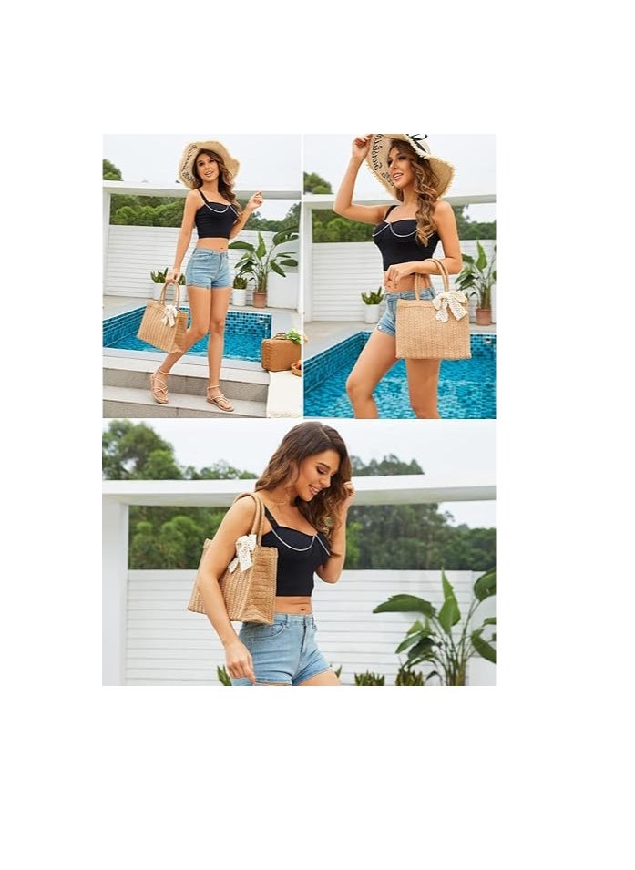 Loquat Straw Tote Bag for Women Beach Bag Summer Woven Handbag  - Image 5