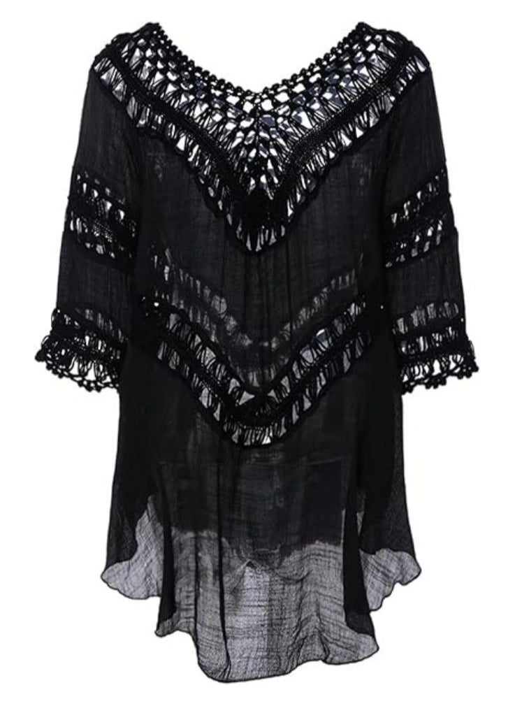 NADANBAO Women Swimsuit Cover Up, Lace Sun Protection Top, Half Sleeve Bikini Cover-up, Hollow Embroidery Floral Lace Beach Dress, Beach Swimwear - Image 1