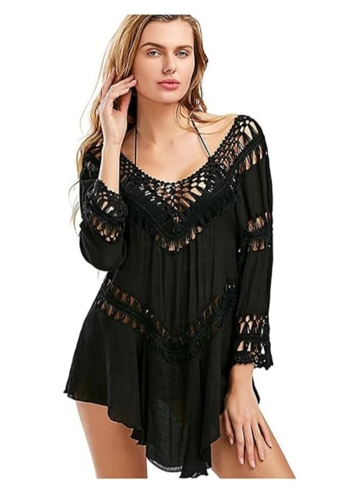 NADANBAO Women Swimsuit Cover Up, Lace Sun Protection Top, Half Sleeve Bikini Cover-up, Hollow Embroidery Floral Lace Beach Dress, Beach Swimwear - Image 2