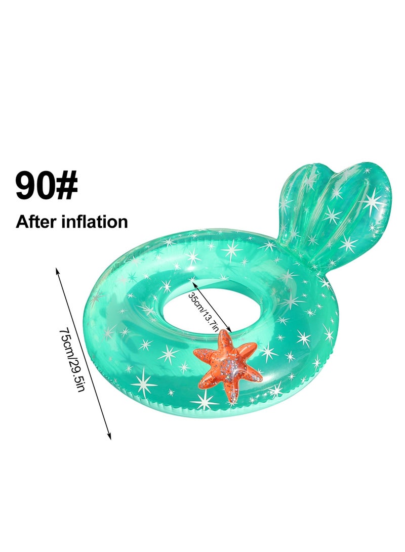 Mermaid Tail Inflatable Pool Float Ring, 90# Transparent PVC Swim Ring with Starfish, Summer Beach Water Toy for Adults - Image 1
