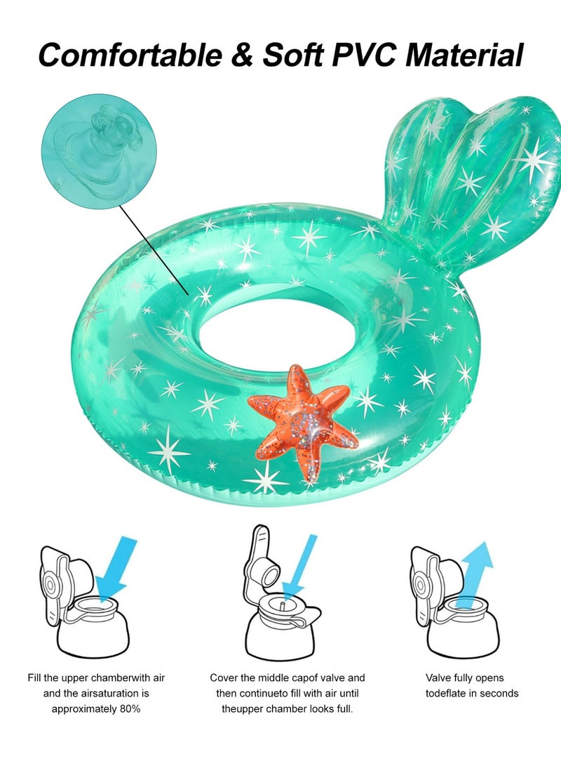 Mermaid Tail Inflatable Pool Float Ring, 90# Transparent PVC Swim Ring with Starfish, Summer Beach Water Toy for Adults - Image 3
