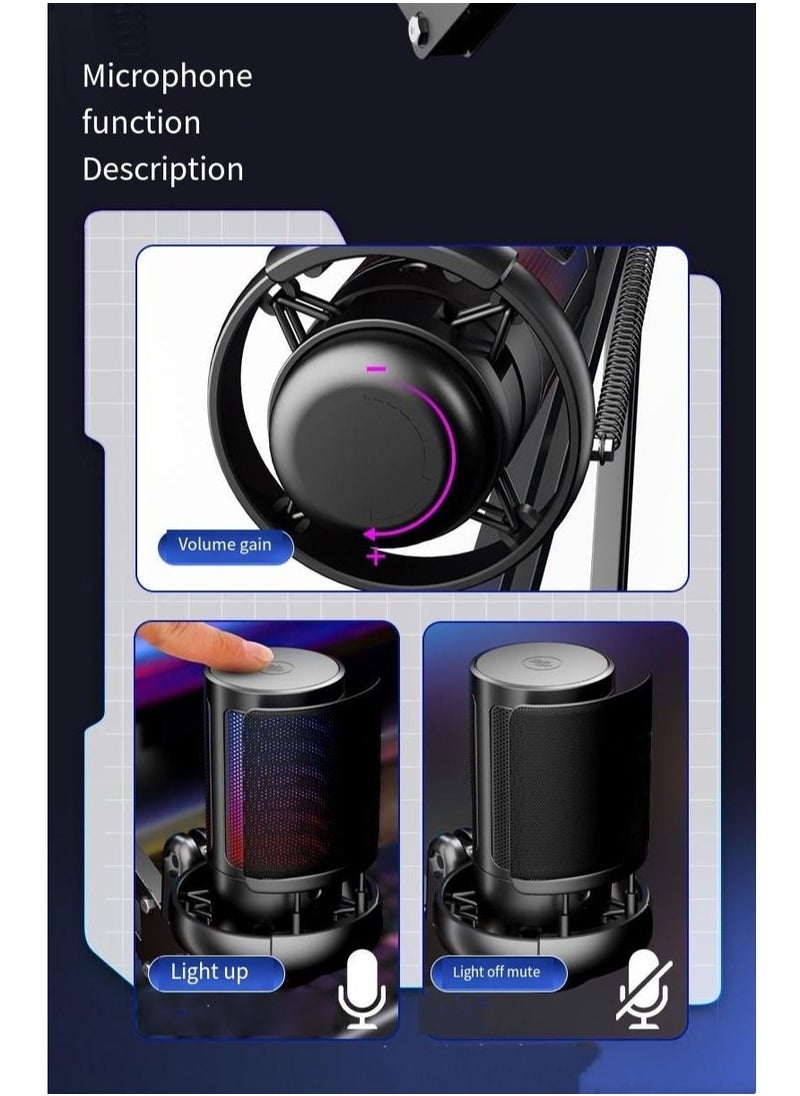 فورتي - ميكروفون الألعاب USB مكثف بودكاست ميكروفون مع إضاءة RGB مستشعر النقر لكتم الصوت النمط القطبي القلبي لبث الألعاب - Image 1