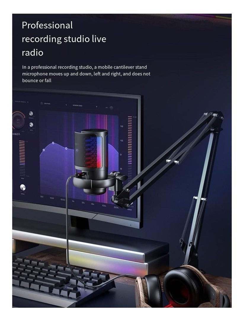 فورتي - ميكروفون الألعاب USB مكثف بودكاست ميكروفون مع إضاءة RGB مستشعر النقر لكتم الصوت النمط القطبي القلبي لبث الألعاب - Image 1