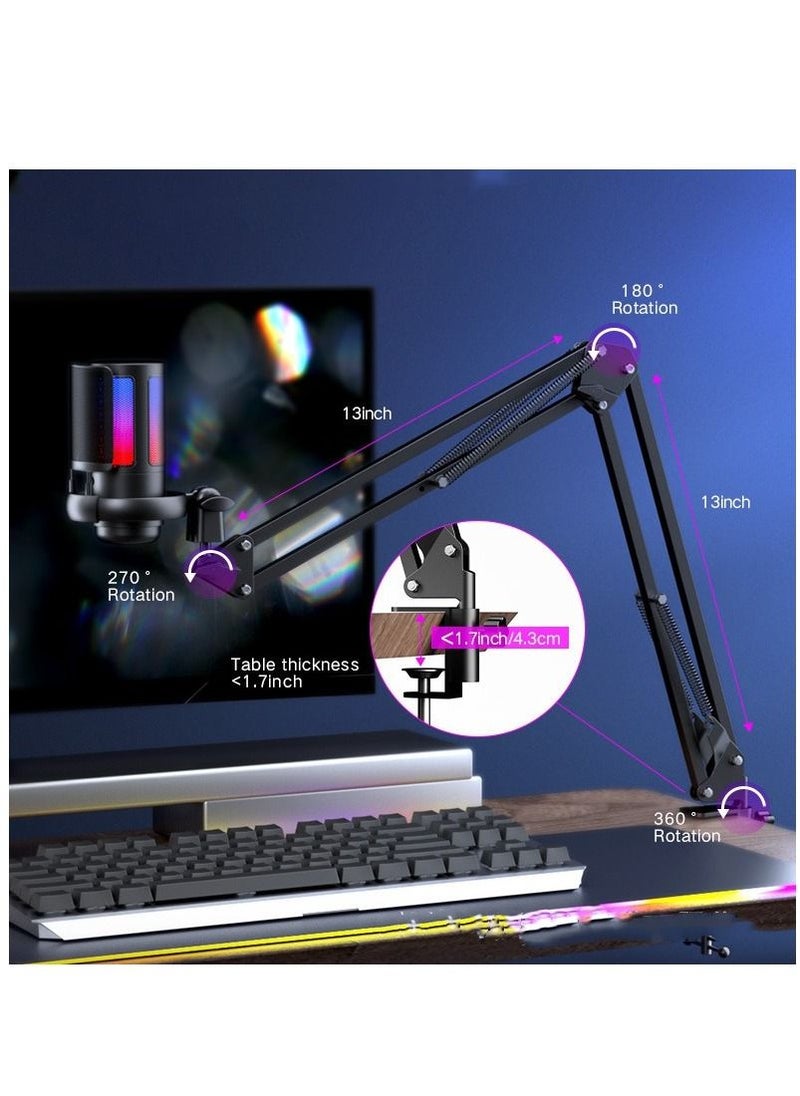 فورتي - ميكروفون الألعاب USB مكثف بودكاست ميكروفون مع إضاءة RGB مستشعر النقر لكتم الصوت النمط القطبي القلبي لبث الألعاب - Image 1