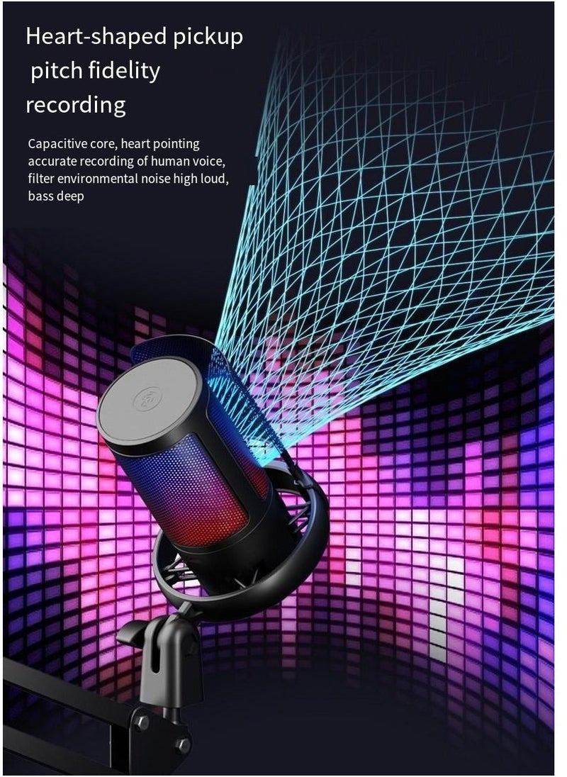 فورتي - ميكروفون الألعاب USB مكثف بودكاست ميكروفون مع إضاءة RGB مستشعر النقر لكتم الصوت النمط القطبي القلبي لبث الألعاب - Image 1