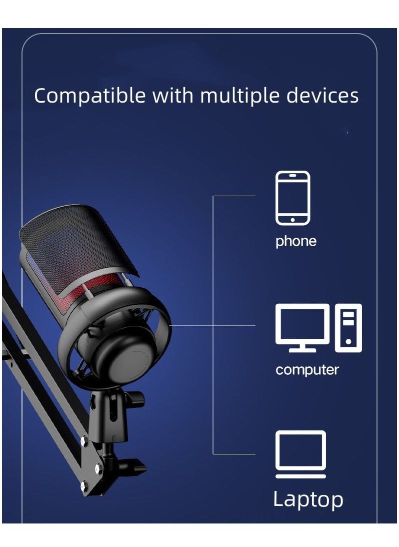 فورتي - ميكروفون الألعاب USB مكثف بودكاست ميكروفون مع إضاءة RGB مستشعر النقر لكتم الصوت النمط القطبي القلبي لبث الألعاب - Image 1