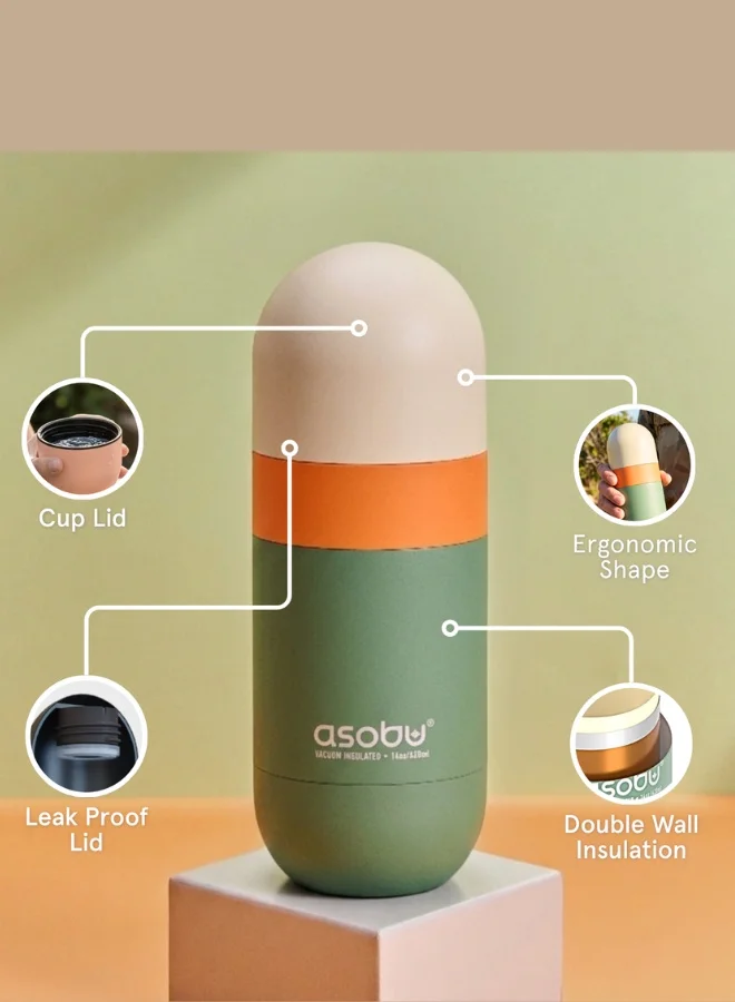 Asobu Orb Bottle Insulated Stainless Steel Water Bottle 410ml with Double Wall Vacuum Insulation, Keeps Drinks Cold for 24 Hours, BPA Free, Spill Proof Lid and Fits Standard Cup Holders