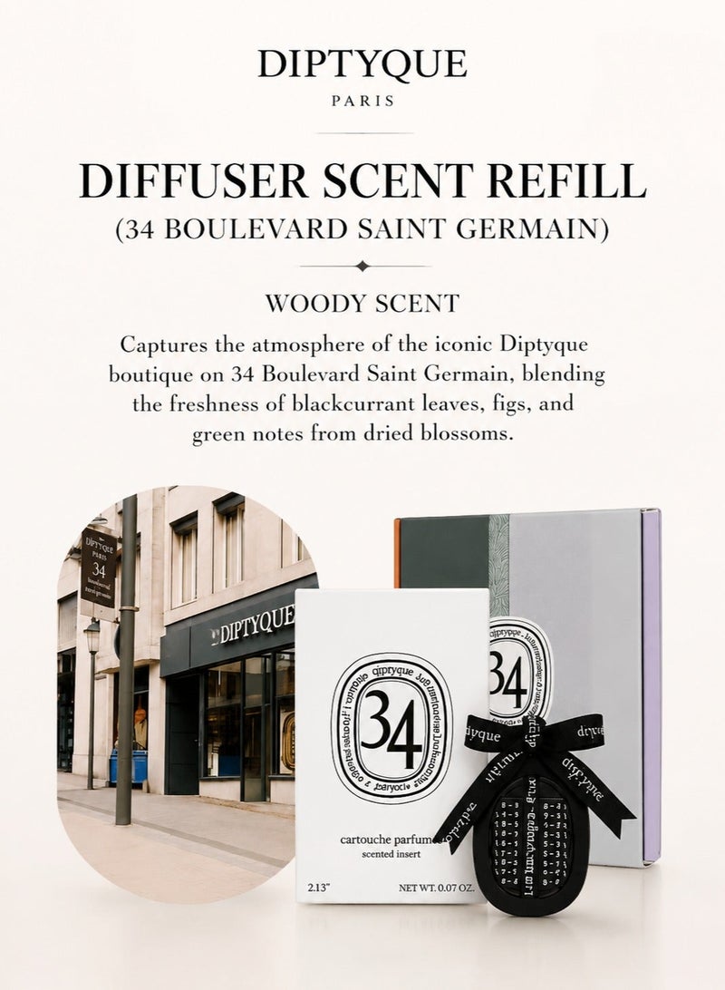 Diptyque 34 boulevard Saint Germain (Classic neutral fragrance)- Car diffuser and insert Moss, spices, blackcurrant. A voyage into a signature scent. - Image 2