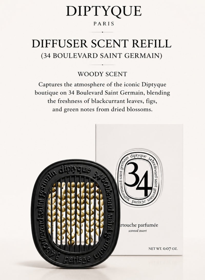 Diptyque 34 boulevard Saint Germain (Classic neutral fragrance)- Car diffuser and insert Moss, spices, blackcurrant. A voyage into a signature scent. - Image 1