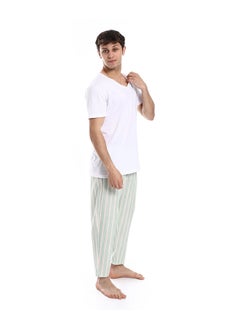 Andora Short Sleeve Striped Pattern Pants Pajama Set _ White & Mint  - Image 4