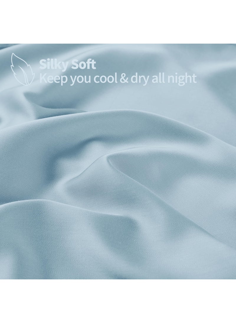 Zaizaihome 2 Pack Bamboo Viscose Cooling Fitted Sheet Twin XL Size Only  400 Thread Count  16"" Deep Pocket Cooling Bottom Sheets for Hot Sleeper  Silky Soft Breathable (Twin XL  Sky Blue  - Image 2