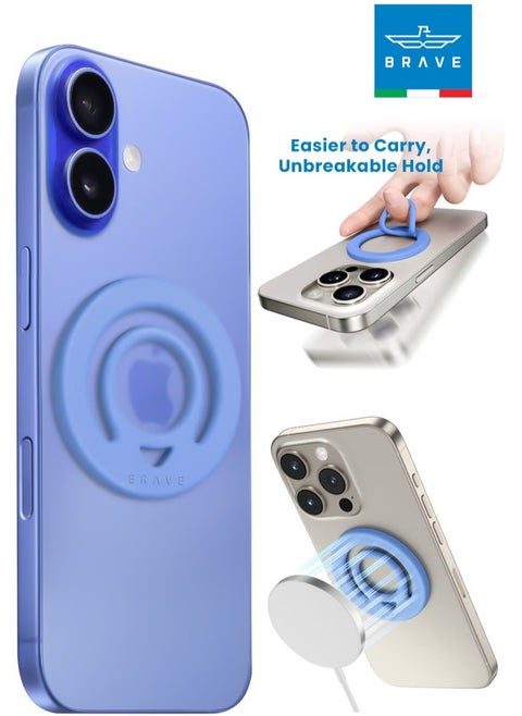 Dual-Sided Magnetic Ring Holder - Durable MagSafe Silicone Phone Grip, Compatible with Wireless Charging - Magnetic Phone Ring for iPhone 16/15/14/13/12 (Pro/Max/Plus), Samsung Galaxy S25/S24/S23/S22 and Other Series, and Other Phones with Metal Plate Attachment - Secure Grip and Hands-Free Stand (Blue)