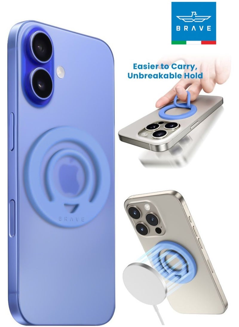Brave - Dual-Sided Magnetic Ring Holder - Durable MagSafe Silicone Phone Grip, Compatible with Wireless Charging - Magnetic Phone Ring for iPhone 16/15/14/13/12 (Pro/Max/Plus), Samsung Galaxy S25/S24/S23/S22 and Other Series, and Other Phones with Metal Plate Attachment - Secure Grip and Hands-Free Stand (Blue) - Image 1