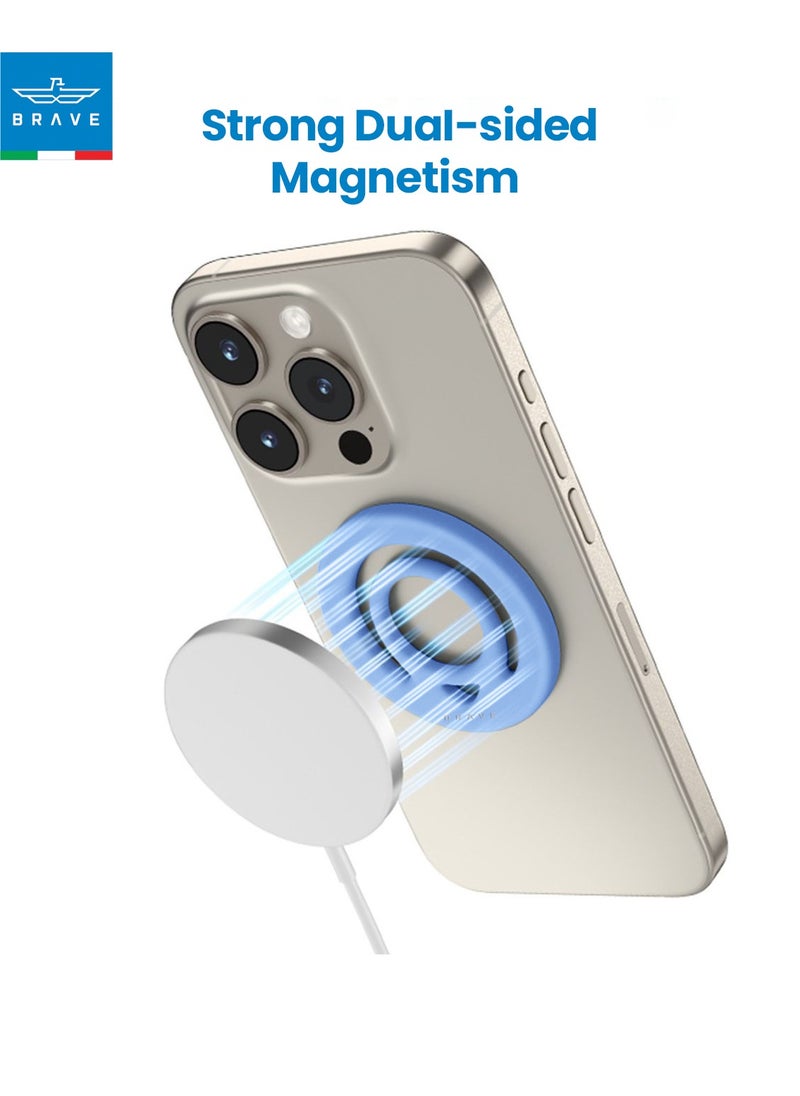Brave - Dual-Sided Magnetic Ring Holder - Durable MagSafe Silicone Phone Grip, Compatible with Wireless Charging - Magnetic Phone Ring for iPhone 16/15/14/13/12 (Pro/Max/Plus), Samsung Galaxy S25/S24/S23/S22 and Other Series, and Other Phones with Metal Plate Attachment - Secure Grip and Hands-Free Stand (Blue) - Image 1