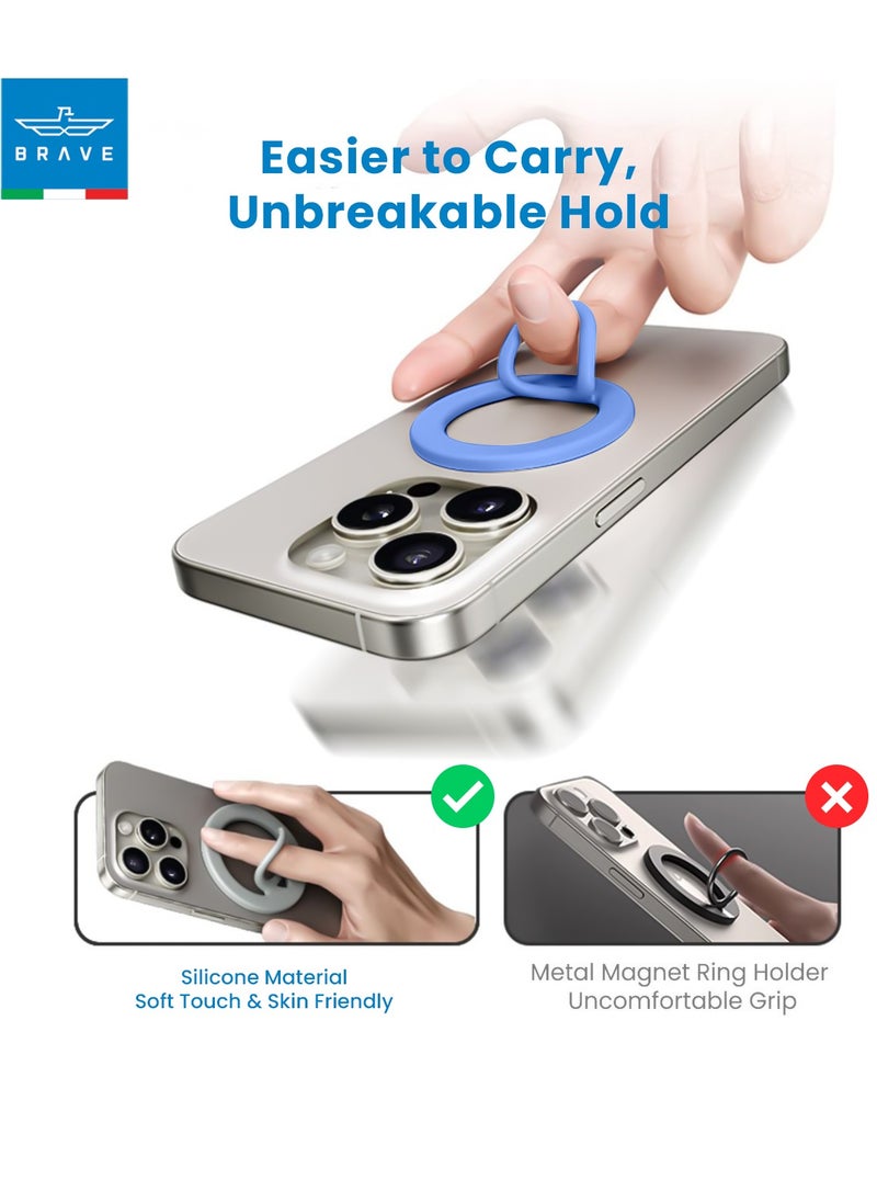 Brave - Dual-Sided Magnetic Ring Holder - Durable MagSafe Silicone Phone Grip, Compatible with Wireless Charging - Magnetic Phone Ring for iPhone 16/15/14/13/12 (Pro/Max/Plus), Samsung Galaxy S25/S24/S23/S22 and Other Series, and Other Phones with Metal Plate Attachment - Secure Grip and Hands-Free Stand (Blue) - Image 1