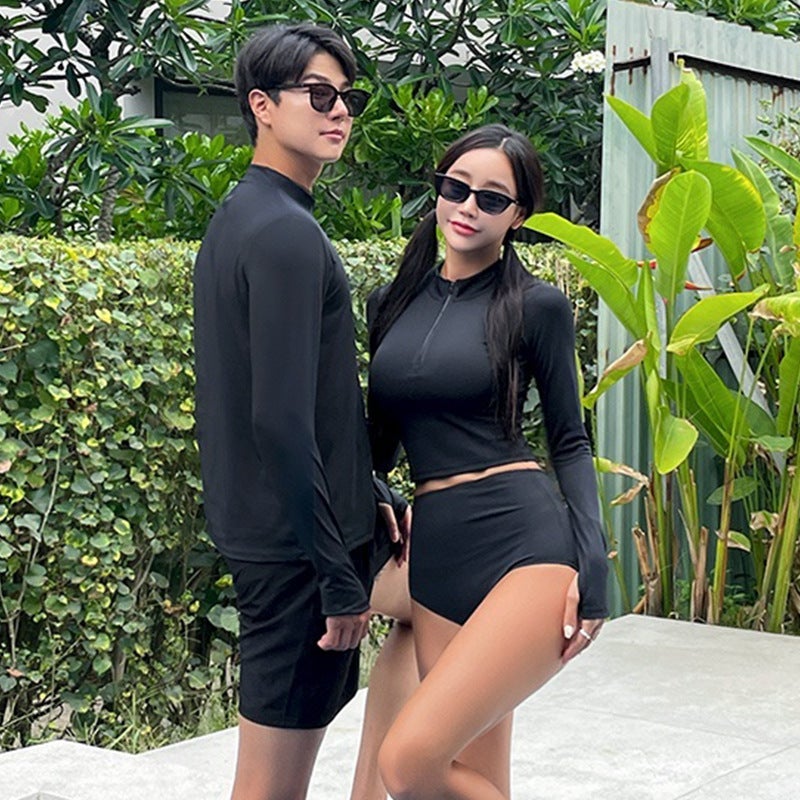 Unisex Two-Piece Swimsuit For Women 2026 Long-Sleeved Zipper Couple Conservative Slimming Tummy-Covering Plus-Size Sports Swimwear - Image 3