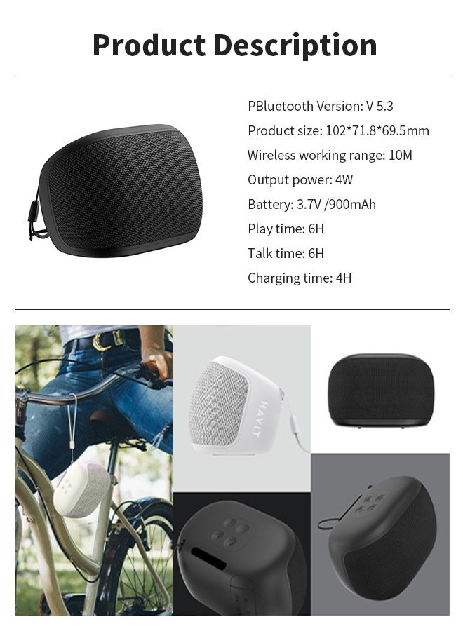 havit Portable Bluetooth Speaker 5.3, Mini Wireless Speaker with 4 Playback Modes, IPX4 Waterproof, 6H Playtime, Built-in Mic, Hand Strap, Black - Image 5