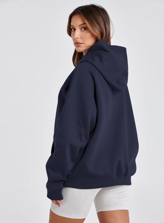 SAFRISIOR Oversized Hoodies for Women and Men Couples Fleece Basic Solid Hooded Sweatshirt Pullover Jackets Navy, S - Image 4