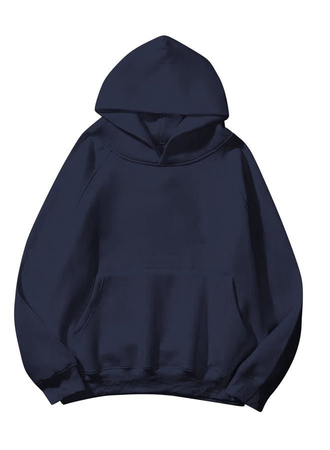 SAFRISIOR Oversized Hoodies for Women and Men Couples Fleece Basic Solid Hooded Sweatshirt Pullover Jackets Navy, S - Image 1