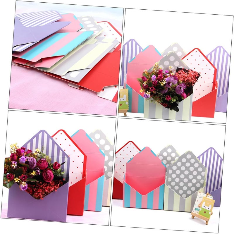 Healvian Envelope Flower Boxes 5pcs Paper Packing Box Set with Folding Bouquet Wrappers for Floral Packaging and Presentation, Mixed Crimson Spot, Beige Dot, Purple and Blue Stripe Designs, - Image 3