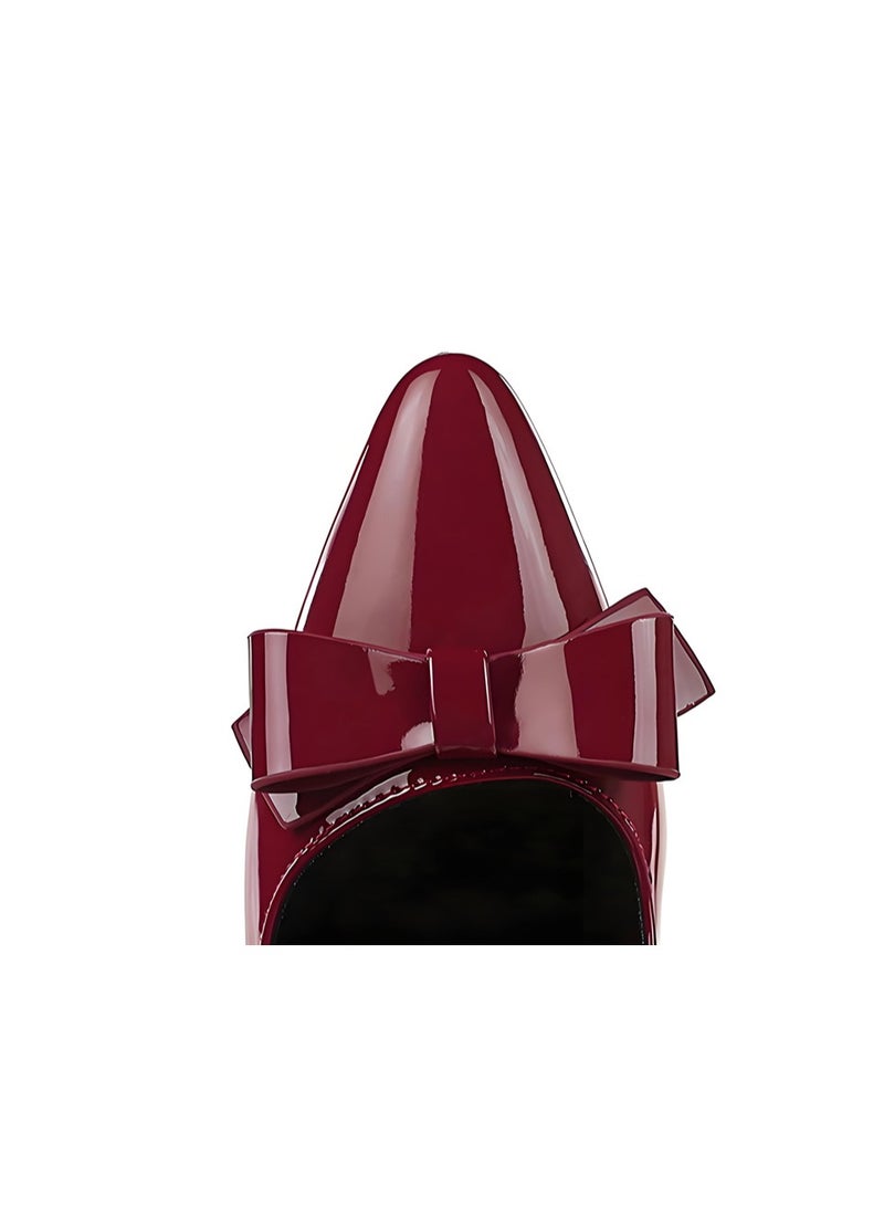 BIGTREE Women's Bowknot Stiletto Pumps Closed Pointed Toe High Heels Party Dress Shoes Wine Red 10CM - Image 4