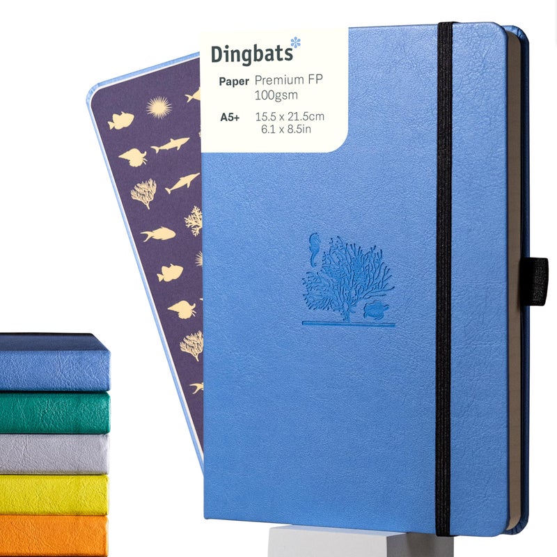 Dingbats Earth Dotted Writing Journal Notebook A5 Vegan Leather Hardcover Ideal for Work Travel Pocket Elastic Closure Bookmark