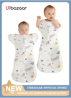 URbazaar Baby Swaddle Blanket Sack with Arms Free Design, Transition to Arm Freedom Wearable for Newborn Girl and Boy, Medium 100% Breathable Cotton 0-6 Months  - Image 1