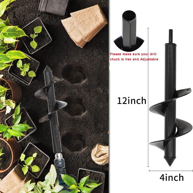 TCBWFY 4"x12"Auger Drill Bit for Planting Digging Holes,Garden Plant Flower Bulb Auger Spiral Hole Drill Rapid Bulb Planter Earth Auger Bit,Compatible to Hex Adjustable Chuck - Image 2
