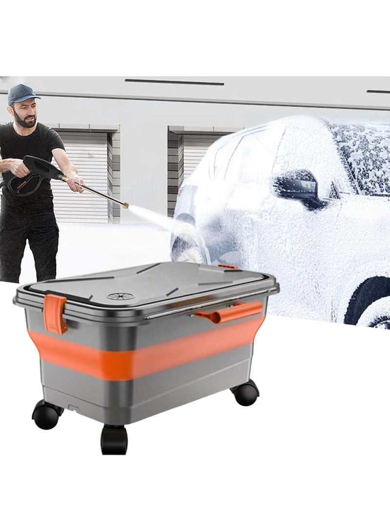 BlueFire Heavy-Duty Mobile Water Station for Car Washing, Cordless Pressure Washers, Camping & RV Trips – Foldable 22L Bucket with Drain Plug, Locking Lid, Side Outlet & PP Filter – Portable Rolling Water Tank for Home Cleaning, Pet Bathing, Outdoor Sink, Laundry & Gardening – Space-Saving Silicone & PP Design for Effortless Transport & Storage - Image 1