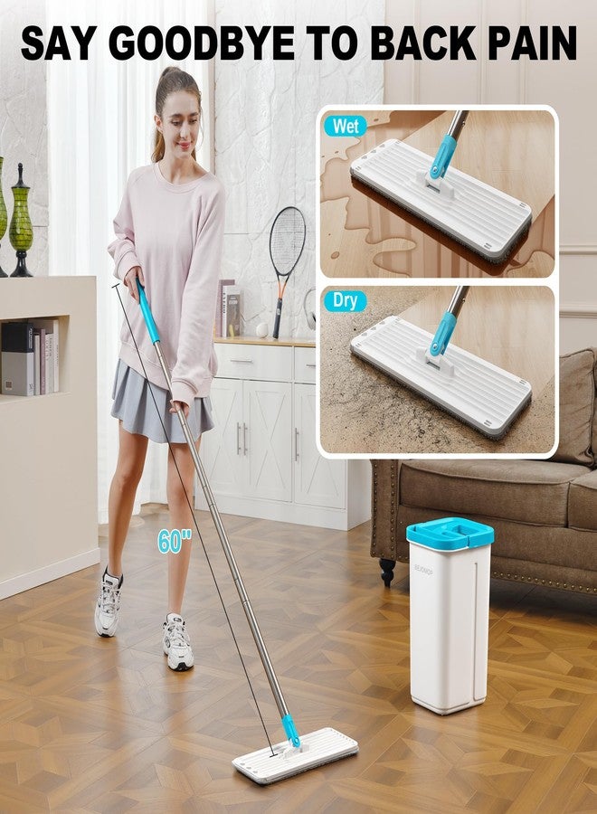 BEJOMOP 13" Flat Mop Head with 60" Long Handle and 1 Microfiber Pad for Floor Cleaning, Mops for Floor Cleaning,Compatible with BEJOMOP Squeeze Flat Mop and Bucket Set, Turquoise-Cyan - Image 4