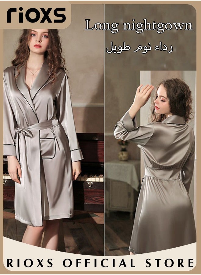 RIOXS Women's Silky Robe Lightweight Kimono Bathrobe Long Belted Sleepwear Soft Loungewear With Pockets And Belts  - Image 2