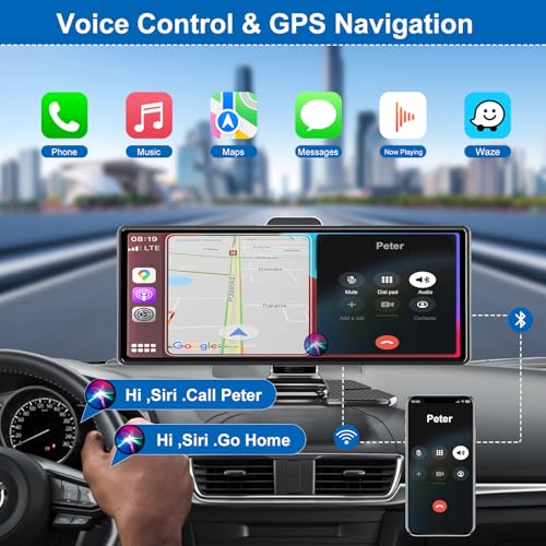 Accfly Carplay Screen for Car,10.26" HD IPS Wireless Portable car Stereo for Apple Carplay&Android Auto,Car Audio Receivers with 4K Dash Cam/1080P Rear Camera,GPS Navigation,Mirror Link,FM,Voice Control - Image 5