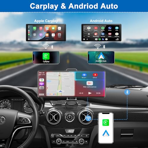 Accfly Carplay Screen for Car,10.26" HD IPS Wireless Portable car Stereo for Apple Carplay&Android Auto,Car Audio Receivers with 4K Dash Cam/1080P Rear Camera,GPS Navigation,Mirror Link,FM,Voice Control - Image 3
