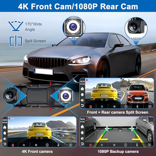Accfly Carplay Screen for Car,10.26" HD IPS Wireless Portable car Stereo for Apple Carplay&Android Auto,Car Audio Receivers with 4K Dash Cam/1080P Rear Camera,GPS Navigation,Mirror Link,FM,Voice Control - Image 2