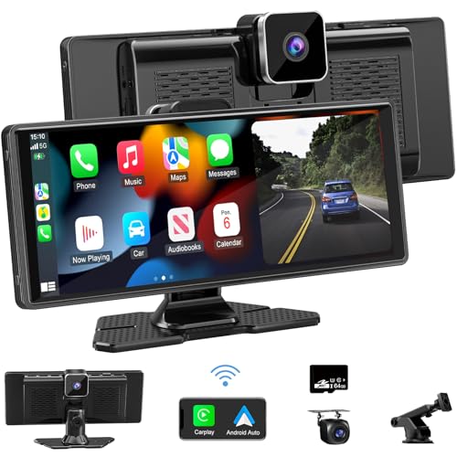 Accfly Carplay Screen for Car,10.26" HD IPS Wireless Portable car Stereo for Apple Carplay&Android Auto,Car Audio Receivers with 4K Dash Cam/1080P Rear Camera,GPS Navigation,Mirror Link,FM,Voice Control - Image 1