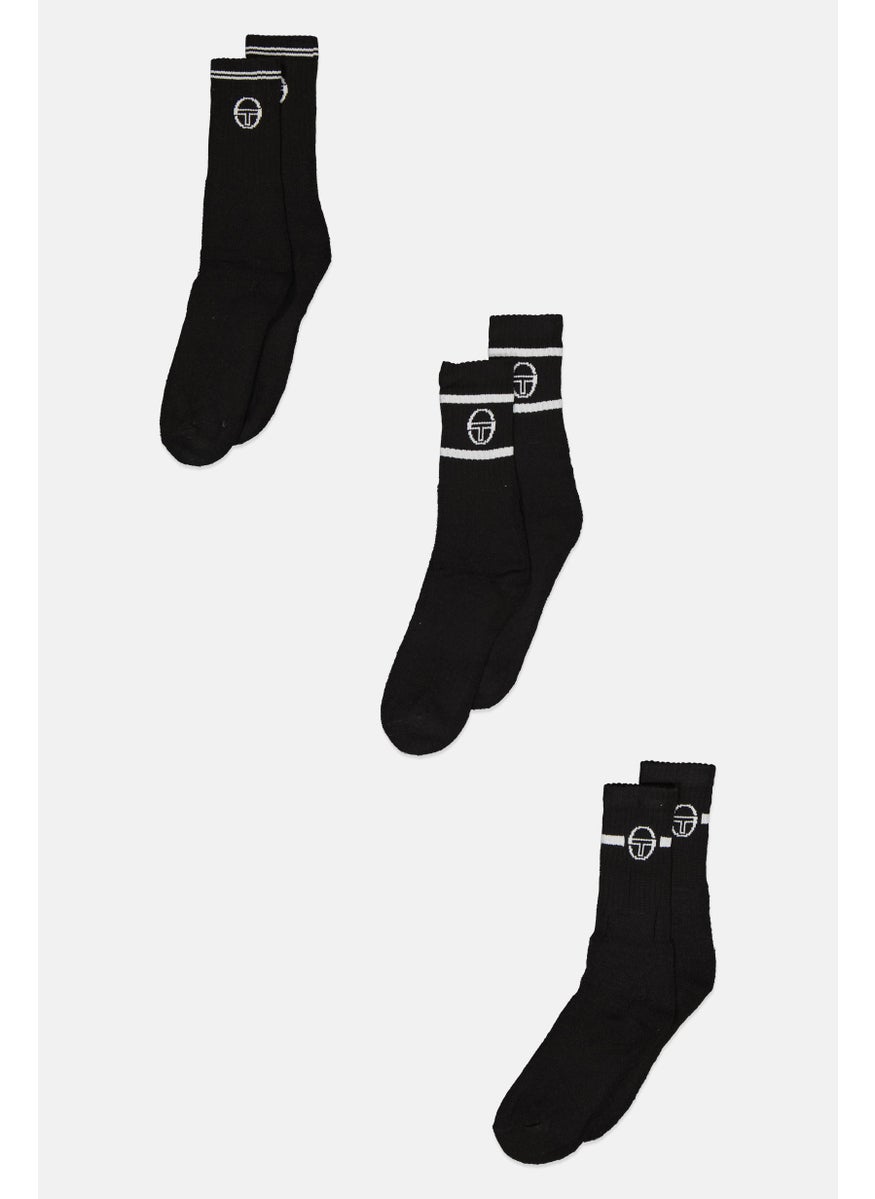Sergio Tacchini Men 3 Pair Brand Logo High Socks, Black  - Image 1