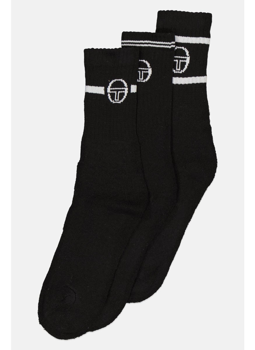 Sergio Tacchini Men 3 Pair Brand Logo High Socks, Black  - Image 2