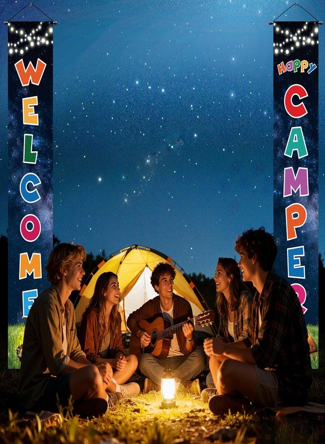 LUUFILx Camping Door Banner Decorations for Kids Adult Happy Camper Porch Sign Welcome Camping Party Front Door Banner for Outdoor Indoor Summer Camp Adventure Themed Birthday Baby Shower Decorations Supplies - Image 3