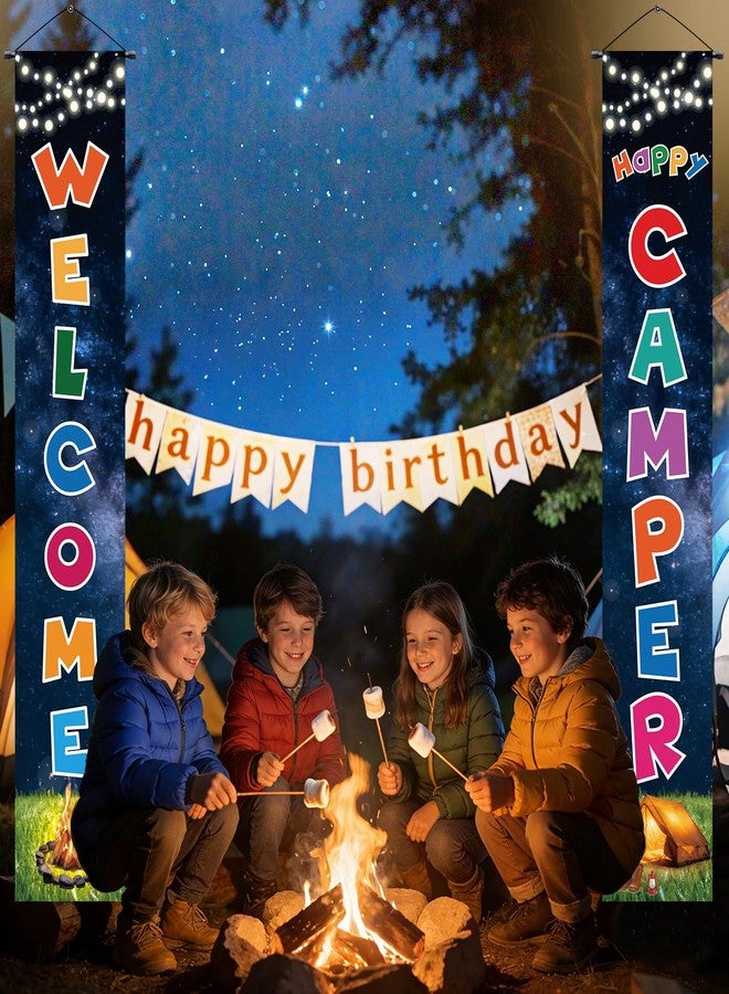 LUUFILx Camping Door Banner Decorations for Kids Adult Happy Camper Porch Sign Welcome Camping Party Front Door Banner for Outdoor Indoor Summer Camp Adventure Themed Birthday Baby Shower Decorations Supplies - Image 2