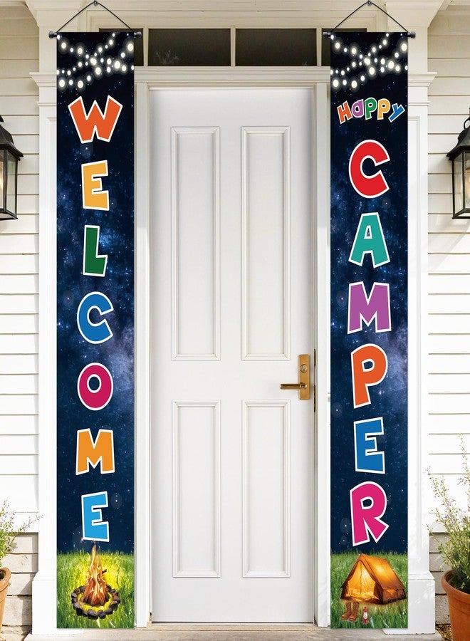 LUUFILx Camping Door Banner Decorations for Kids Adult Happy Camper Porch Sign Welcome Camping Party Front Door Banner for Outdoor Indoor Summer Camp Adventure Themed Birthday Baby Shower Decorations Supplies - Image 1